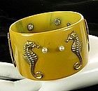 Marbled Butterscotch Bakelite Seahorse Bangle JHP Paris