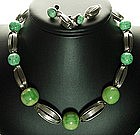 Jakob Bengel Art Deco Galalith Chrome Necklace Earrings