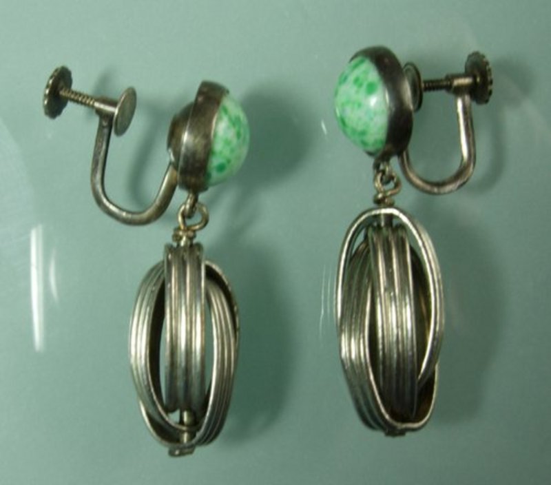 Jakob Bengel Art Deco Galalith Chrome Necklace Earrings