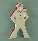 1970s French Plastic Layered Painted Figural Sailor Pin