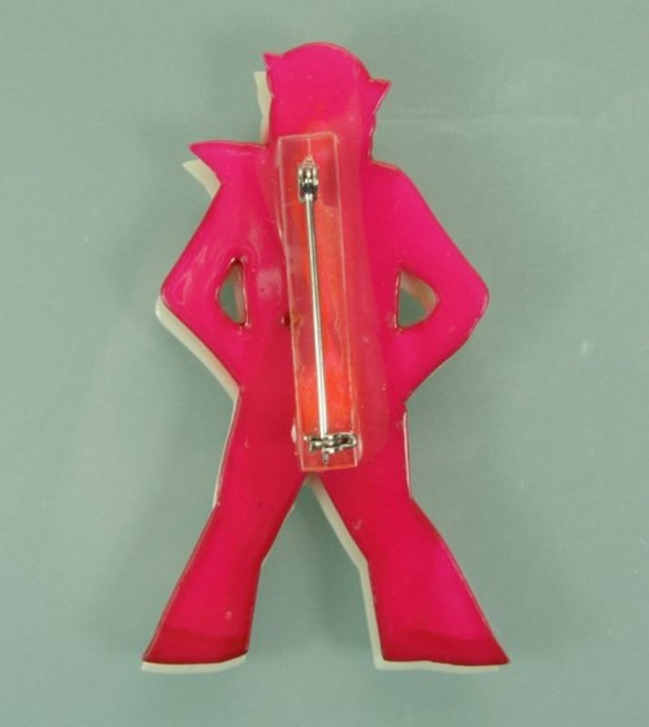 1970s French Plastic Layered Painted Figural Sailor Pin