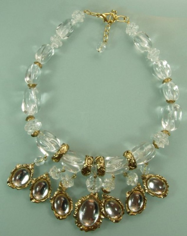 1980s Chunky Icy Clear Mirrored Lucite Bib Necklace