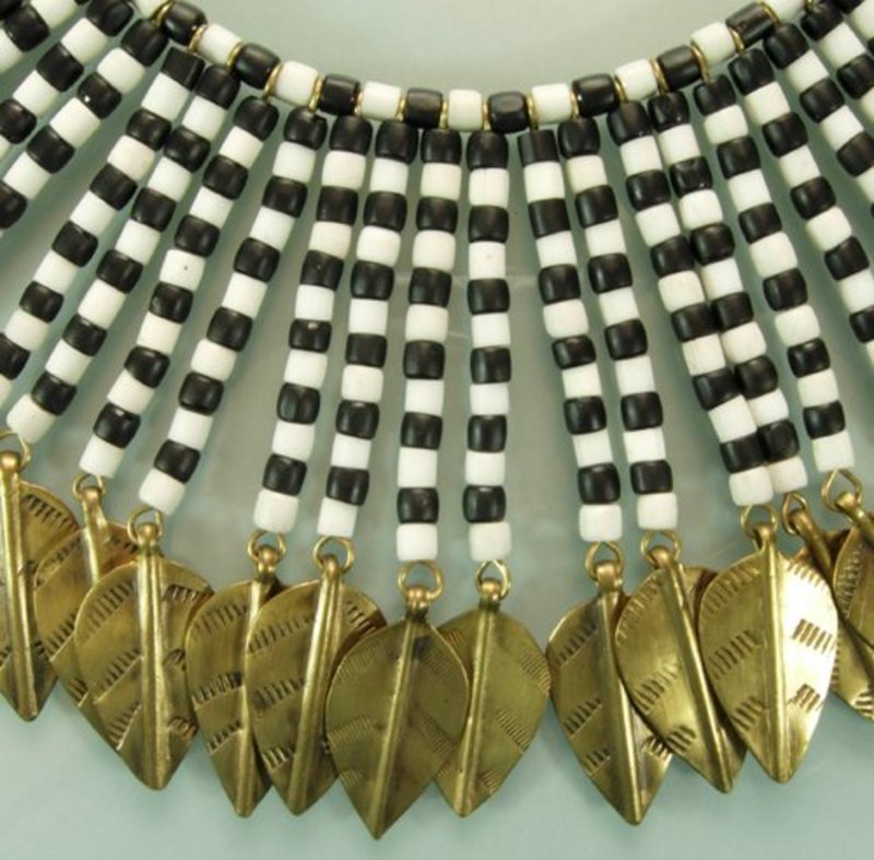1970s Modernist Studio Glass Brass Feather Bib Necklace