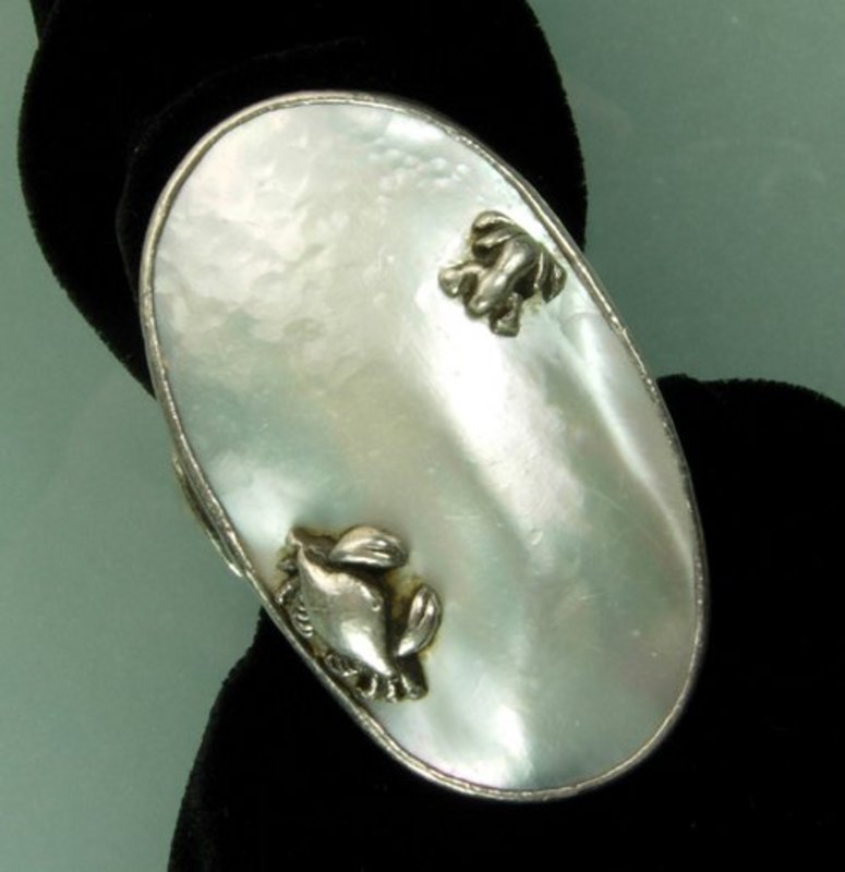 Massive Antique Carl Schon Silver Pearl Figural Ring