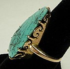 70s Modernist 14KT Gold Turquoise Stone Cocktail Ring