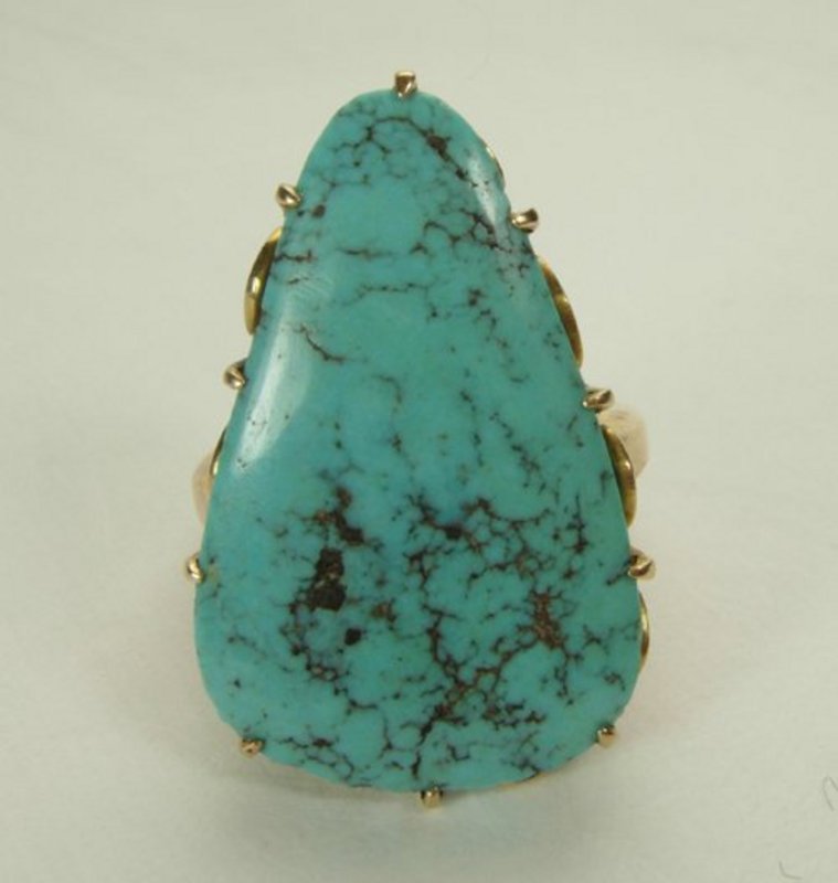70s Modernist 14KT Gold Turquoise Stone Cocktail Ring