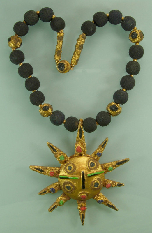 1960s Italian Celluloid Sun Motif Pendant Necklace Pin
