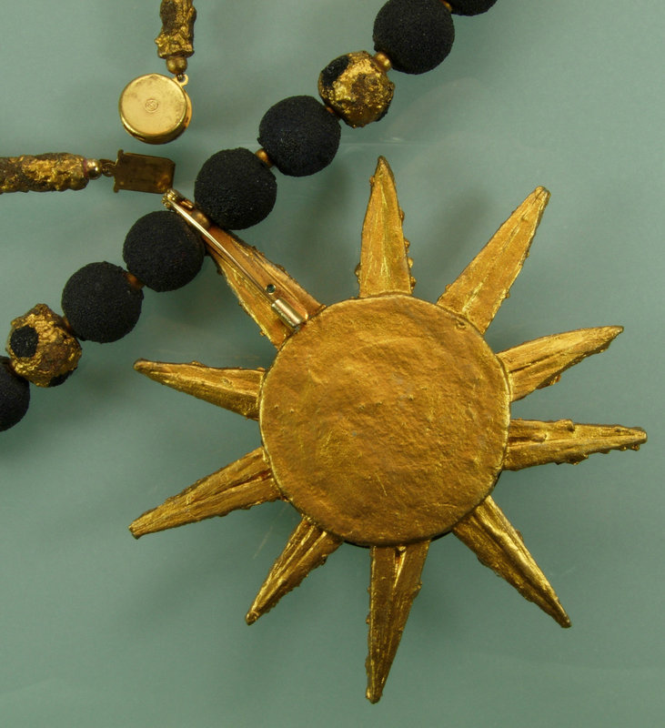 1960s Italian Celluloid Sun Motif Pendant Necklace Pin