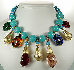 1960s Cadoro Necklace Huge Gripoix Poured Glass Beads