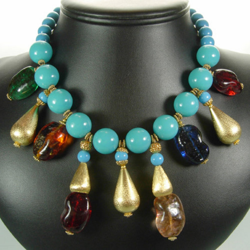 1960s Cadoro Necklace Huge Gripoix Poured Glass Beads