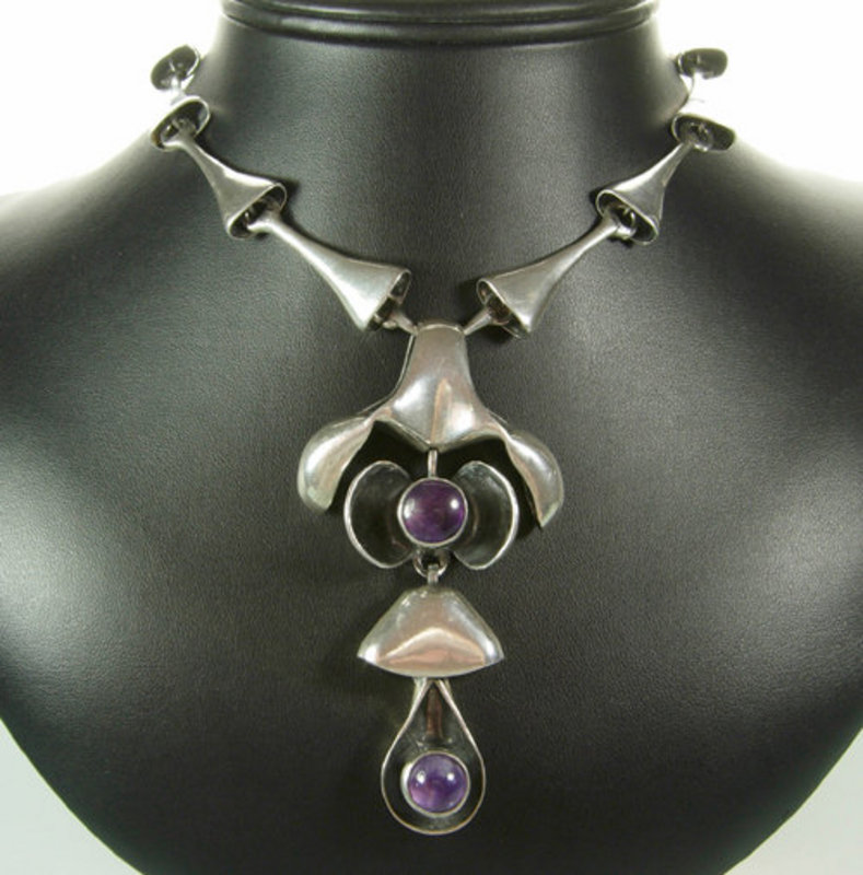 Studio Modernist Sterling and Amethyst Pendant Necklace