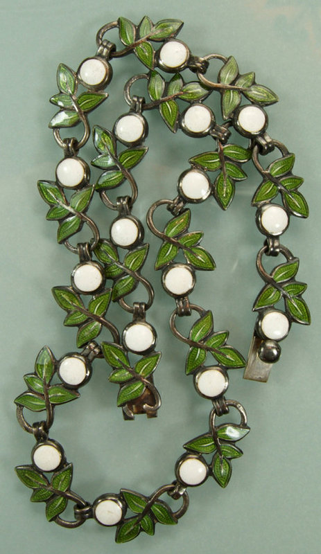 Margot de Taxco Sterling Enamel Leaf Form Necklace