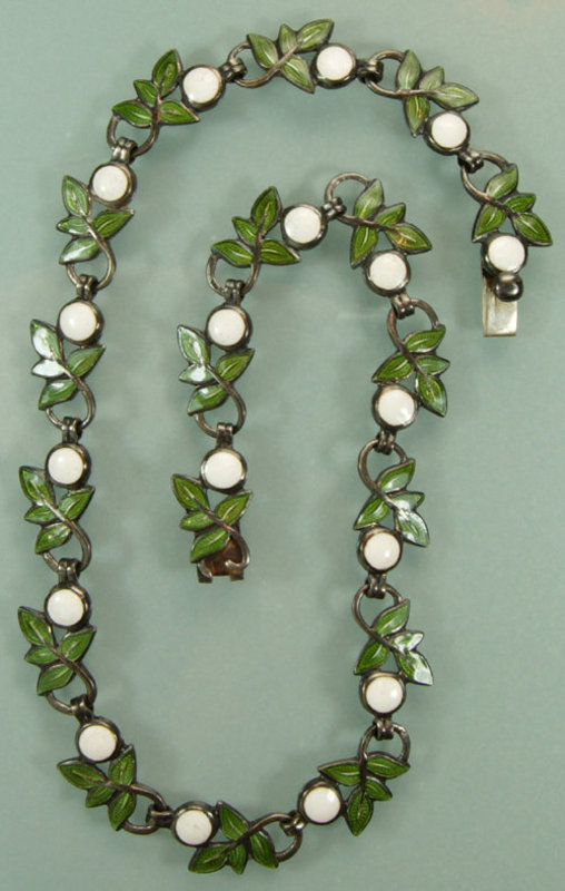 Margot de Taxco Sterling Enamel Leaf Form Necklace