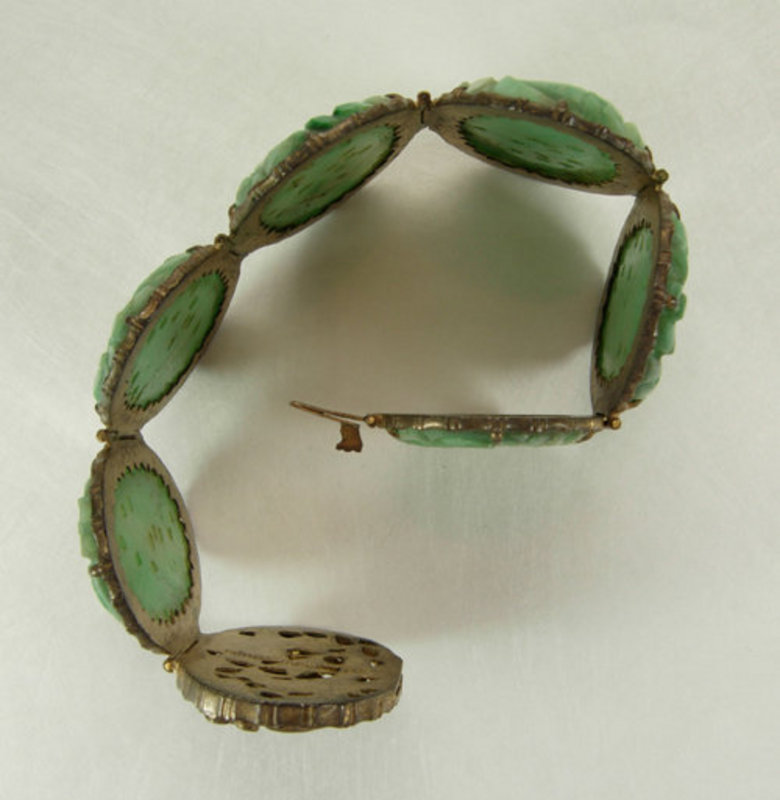 Early Chinese Silver Bracelet; 6 Very Big Carved Jades