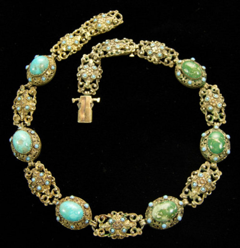 Austro Hungarian Silver Blue + Green Turquoise Necklace