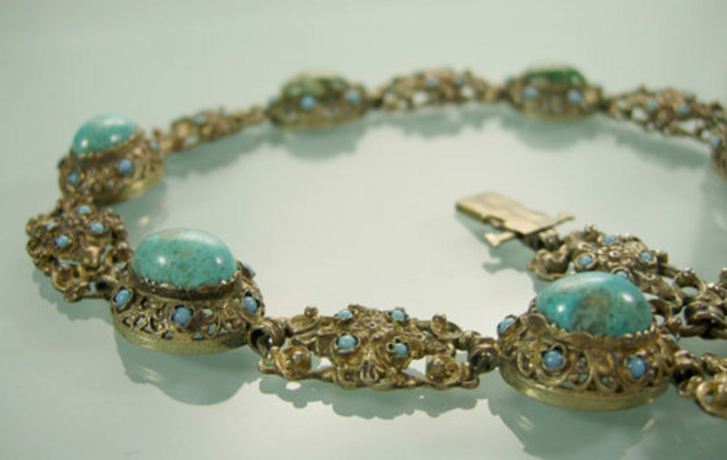 Austro Hungarian Silver Blue + Green Turquoise Necklace