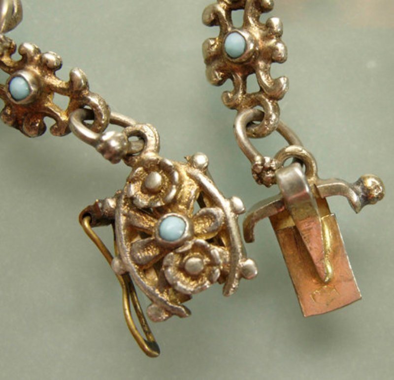Austro Hungarian Silver Gilt Garnet and Pearl Necklace