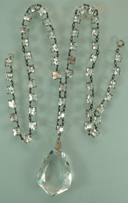 Glittering Art Deco Sterling Crystal Sautoir Necklace