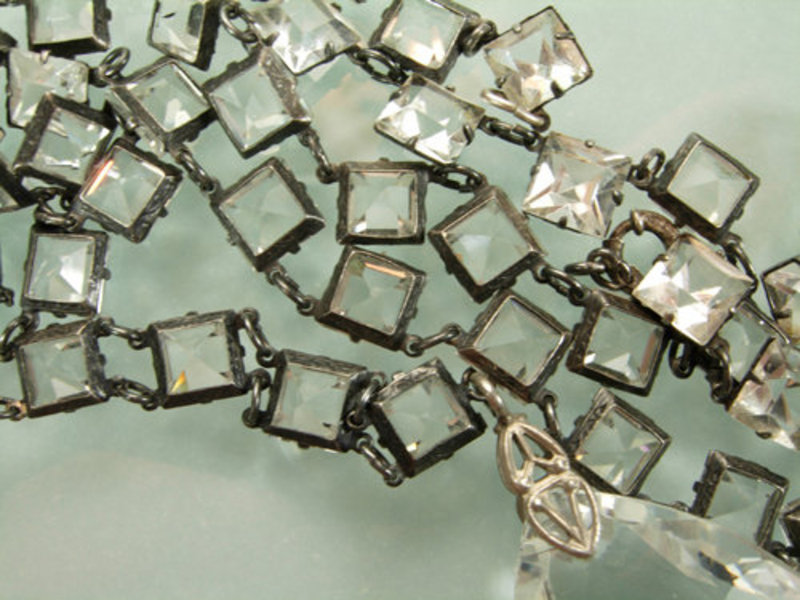 Glittering Art Deco Sterling Crystal Sautoir Necklace