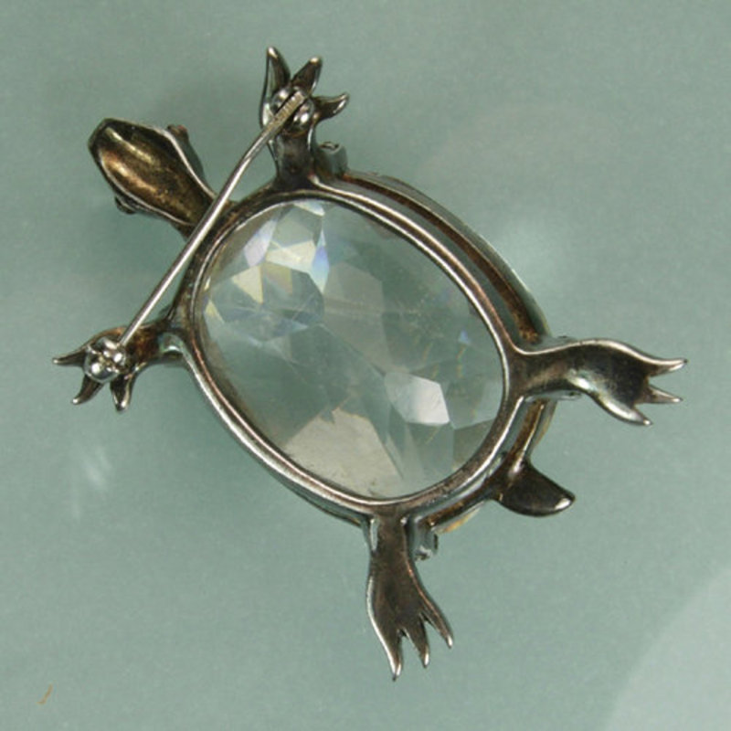 Very Big Art Deco Silver Crystal Paste Turtle Form Pin