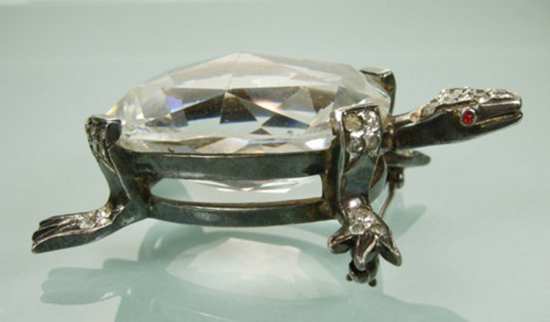 Very Big Art Deco Silver Crystal Paste Turtle Form Pin