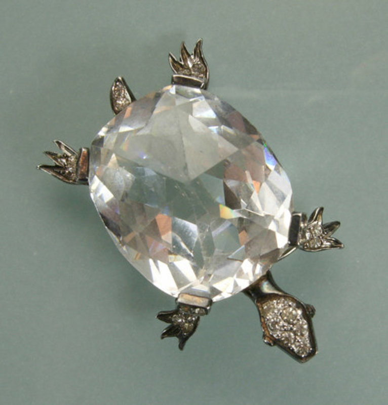 Very Big Art Deco Silver Crystal Paste Turtle Form Pin