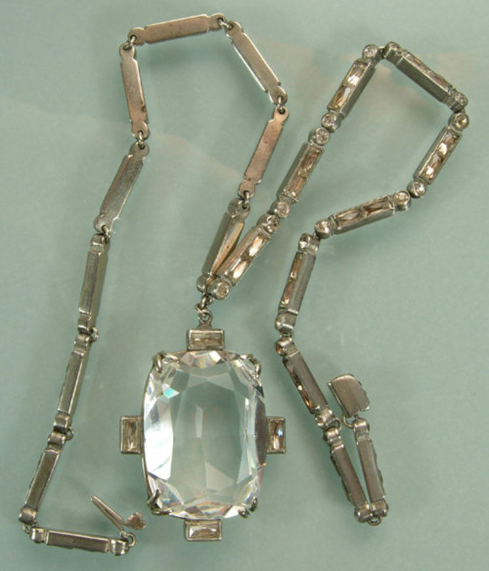Sterling Paste Drop Pendant Necklace Huge Crystal Stone