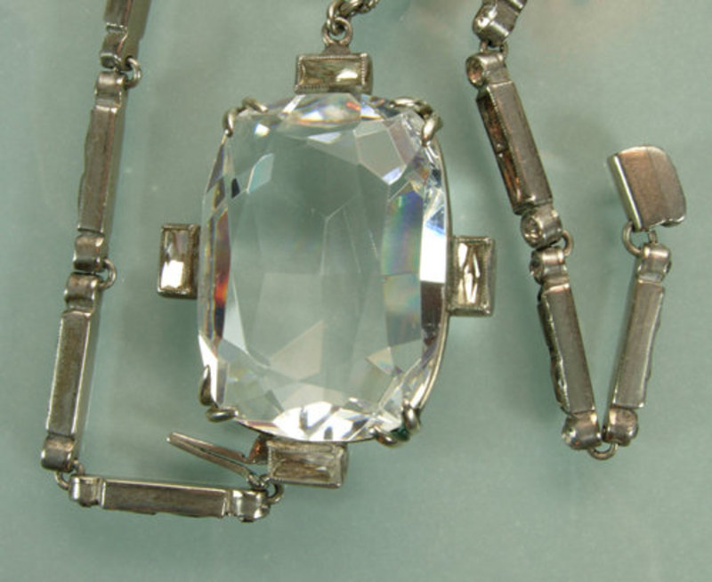 Sterling Paste Drop Pendant Necklace Huge Crystal Stone