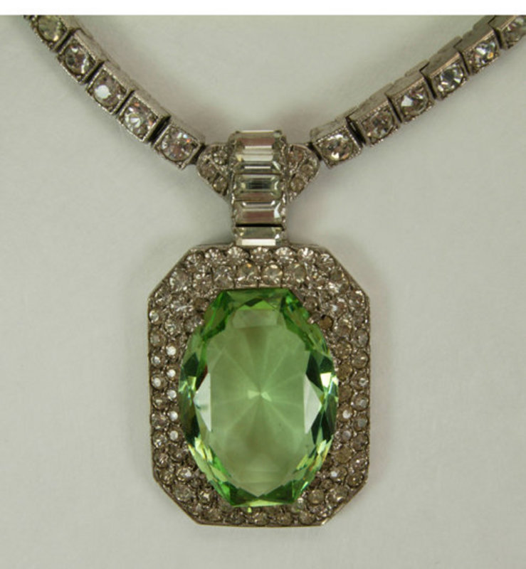 Art Deco Otis Sterling Necklace with Huge Peridot Stone