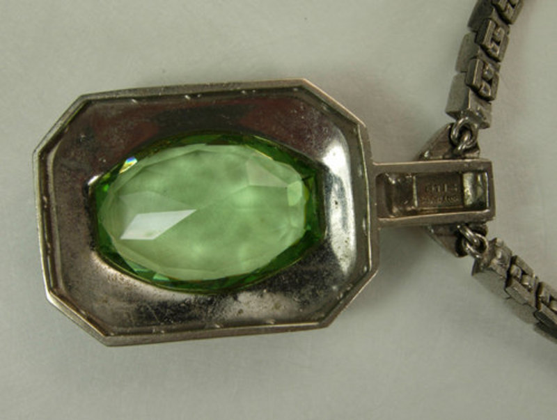 Art Deco Otis Sterling Necklace with Huge Peridot Stone