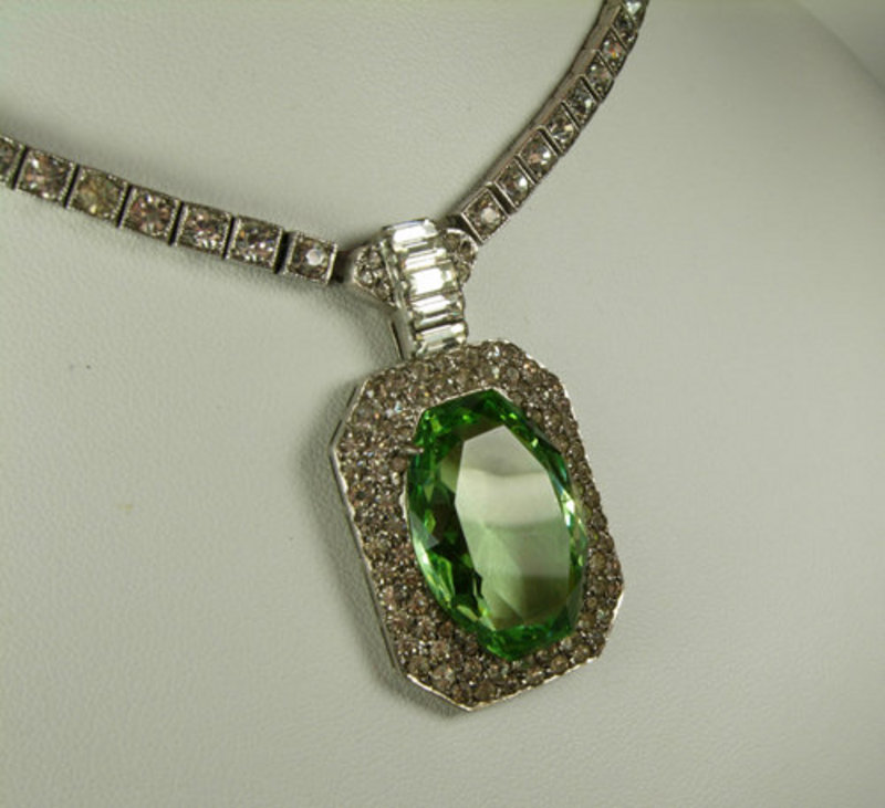Art Deco Otis Sterling Necklace with Huge Peridot Stone