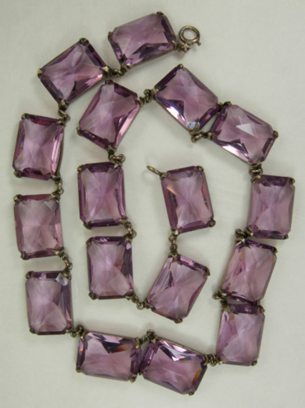 Art Deco Sterling Necklace Huge Purple Glass Stones