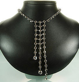 Deco Sterling Czech Crystal Front Back Draping Necklace