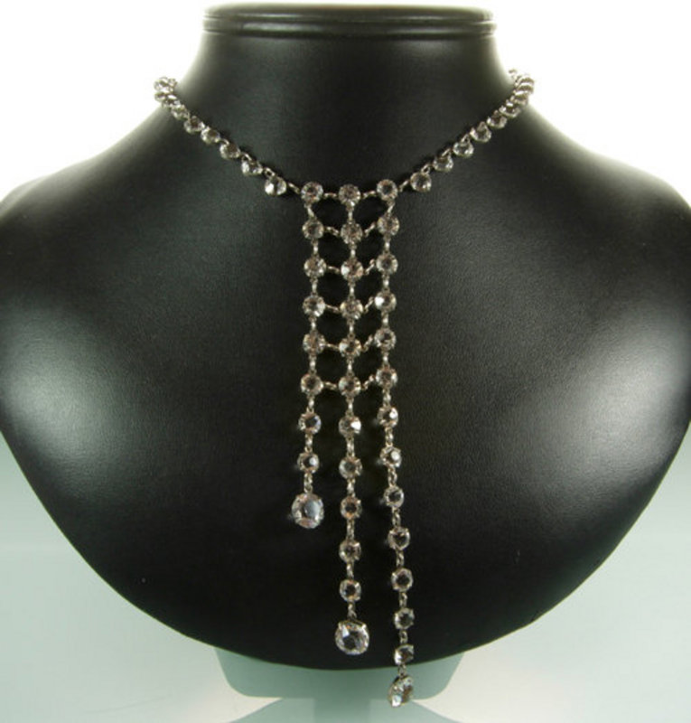 Deco Sterling Czech Crystal Front Back Draping Necklace