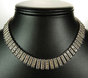 Art Deco Sterling Diamante Articulated Fringed Necklace