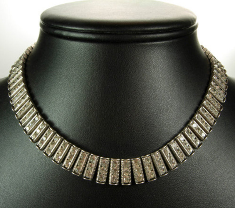 Art Deco Sterling Diamante Articulated Fringed Necklace