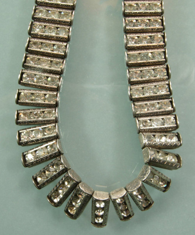 Art Deco Sterling Diamante Articulated Fringed Necklace