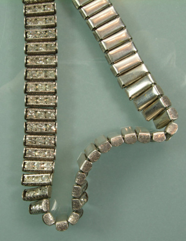 Art Deco Sterling Diamante Articulated Fringed Necklace