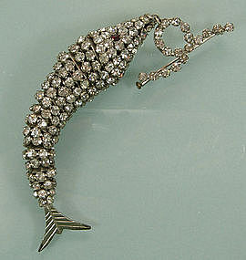 Very Big Diamante Articulated Fish Brooch France