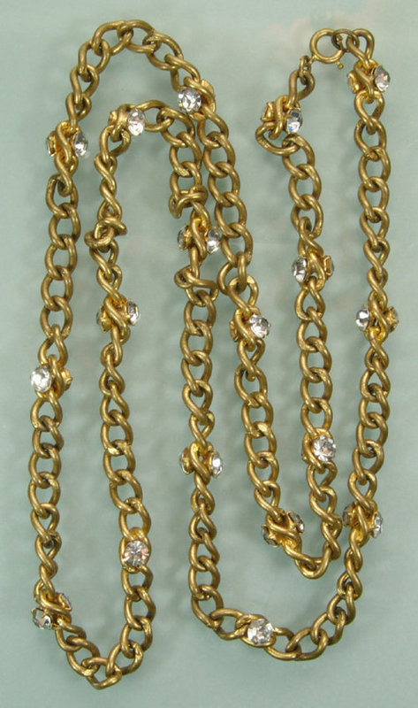 Long French Chain Necklace Two Sided Crystal Stones