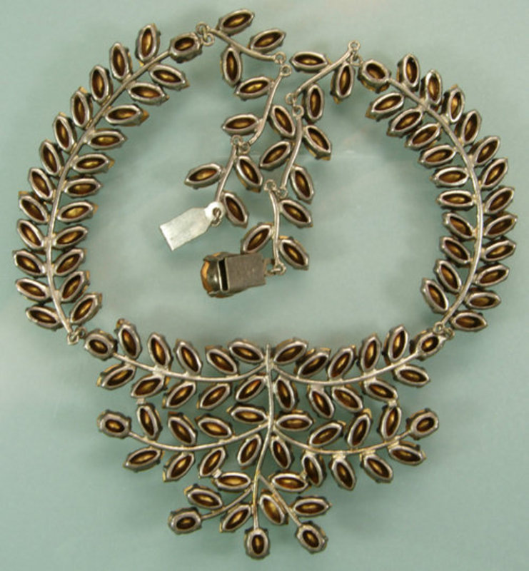 C 1950 French Necklace Topaz Crystal Leaf Branch Motif