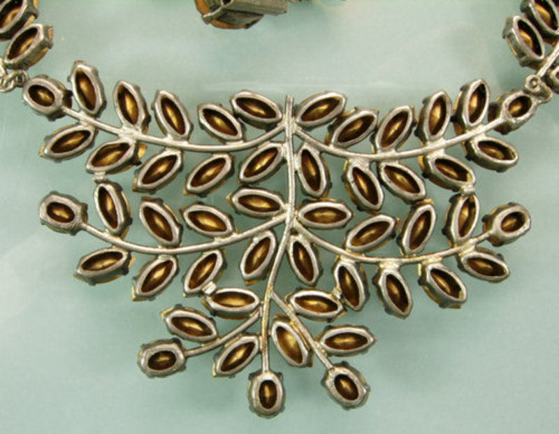 C 1950 French Necklace Topaz Crystal Leaf Branch Motif