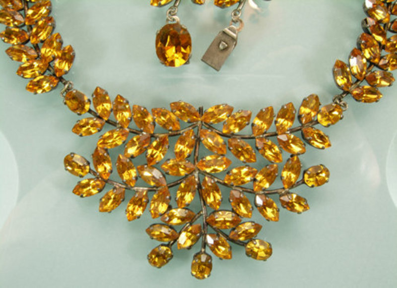 C 1950 French Necklace Topaz Crystal Leaf Branch Motif