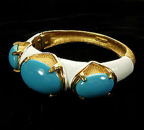 1960s Cadoro Bangle Enamel, Turquoise Glass Stones