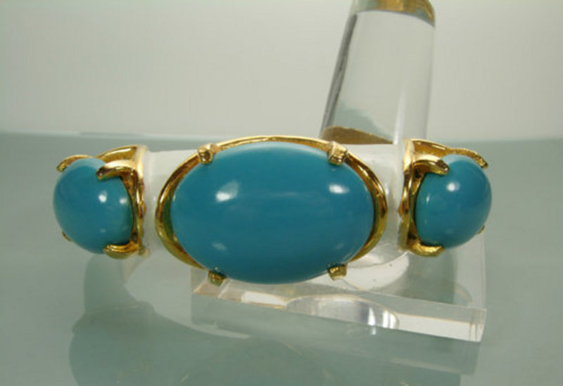 1960s Cadoro Bangle Enamel, Turquoise Glass Stones