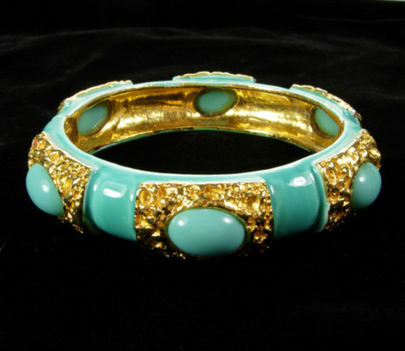 Turquoise Enameled, Glass Orig. by Robert Hinged Bangle