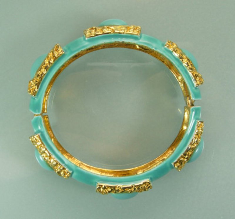 Turquoise Enameled, Glass Orig. by Robert Hinged Bangle