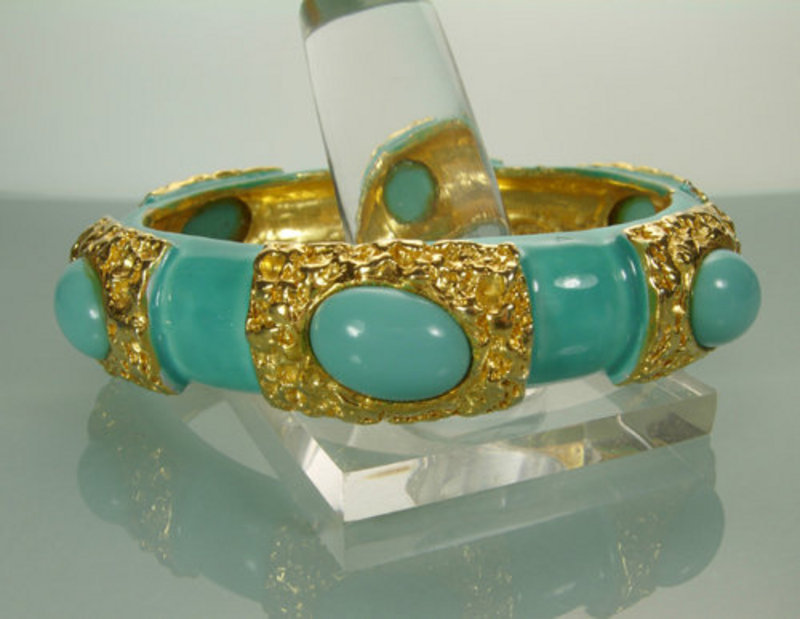 Turquoise Enameled, Glass Orig. by Robert Hinged Bangle