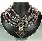 70s Pellini Italy Gunmetal and Glass Statement Necklace