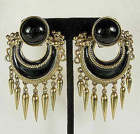 Ugo Correani Italy Etruscan Black Cabs Enamel Earrings